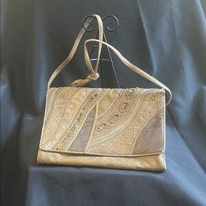 Vintage Sharif Gold Shoulder Bag with unique multi Patterns made in USA